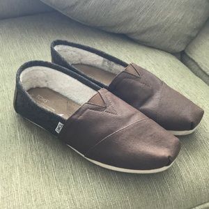 Toms Brown Dark Earth Coated Canvas Faux Shearling